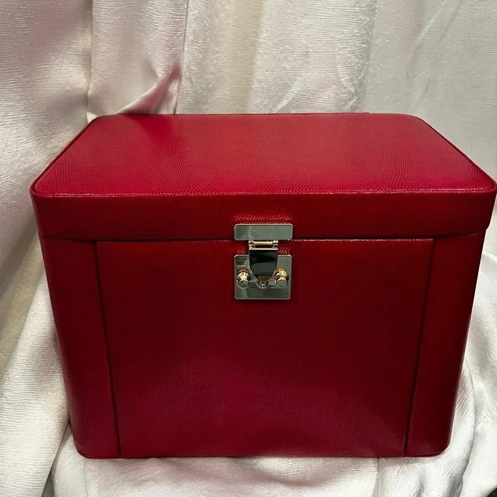 Bey-Berk Lizard Print Leather Jewelry Box - Red